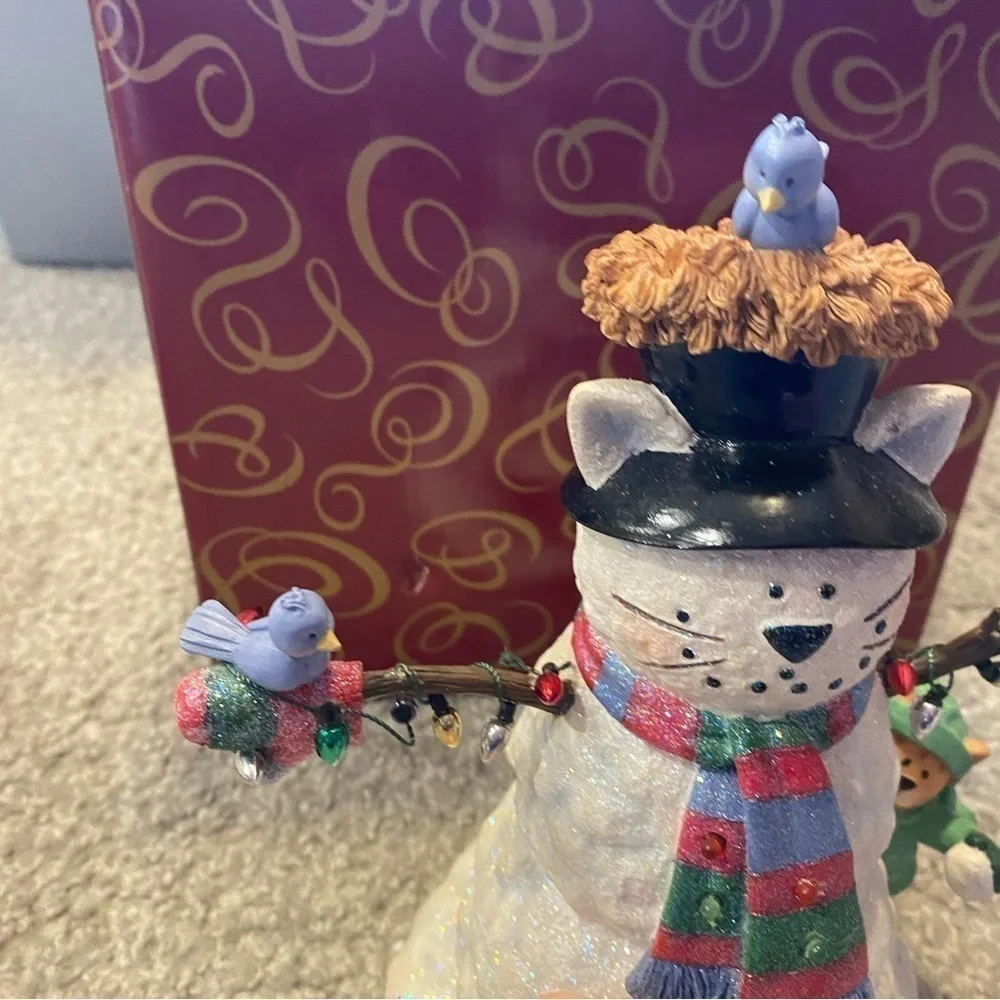 San Francisco Music Box Company Snowman Cat Figurine Christmas Winter Decor